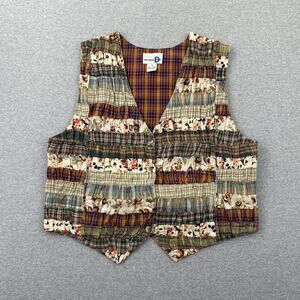 VTG Paul Harris Patchwork Vest Womens M Floral Plaid Cottagecore Fairy Grunge